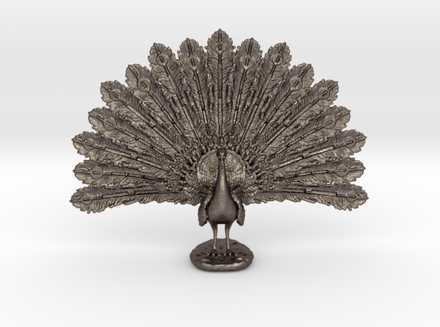 Desktop Peacock in Polished Bronzed Silver Steel