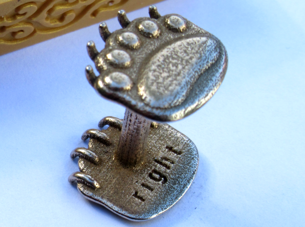 Teddybear clawed-paw wax seal in Polished Bronzed-Silver Steel
