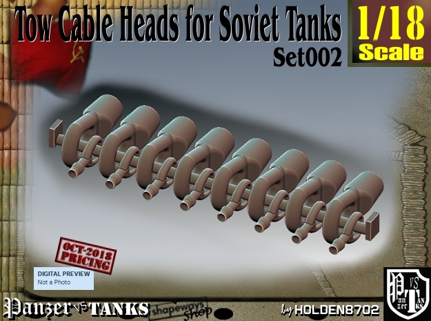 1/18 Soviet Tank Tow Cable HEADS Set002 in White Natural Versatile Plastic