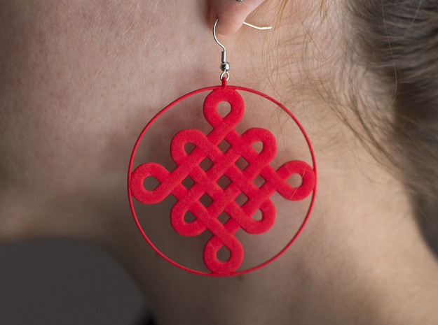 Chinese Knot Earrings in Red Processed Versatile Plastic
