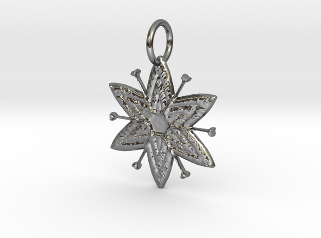 Egyptian Star Flower Pendant in Fine Detail Polished Silver: Large