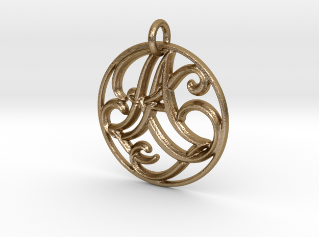 Monogram Initials AK Pendant in Polished Gold Steel
