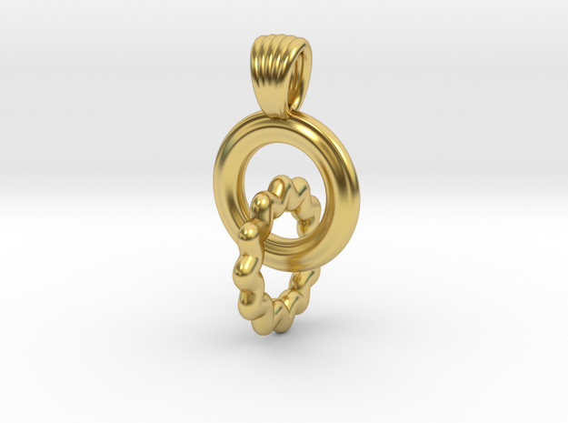 Two rings serrated [pendant] in Polished Brass (Interlocking Parts)