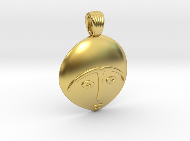 Afro mask [pendant] in Polished Brass