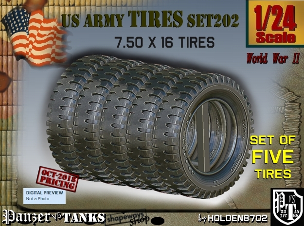 1/24 Tire 750x16 Set202 in Tan Fine Detail Plastic