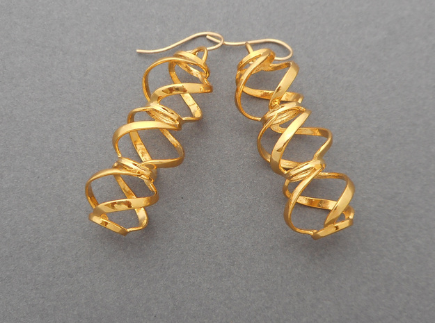 Swirl 3 - Pair of earrings in cast metal in 18k Gold Plated Brass