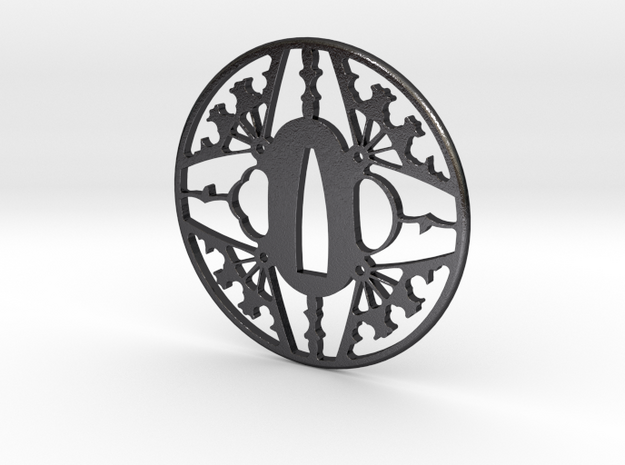 Tsuba-fans-print in Polished and Bronzed Black Steel