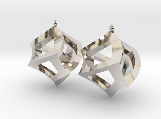 Twisted Cube Earrings in Rhodium Plated Brass
