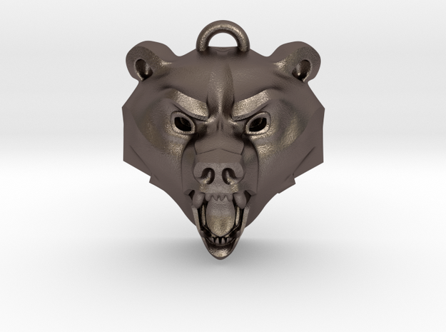 Bear Medallion (hollow version) large in Polished Bronzed-Silver Steel: Large