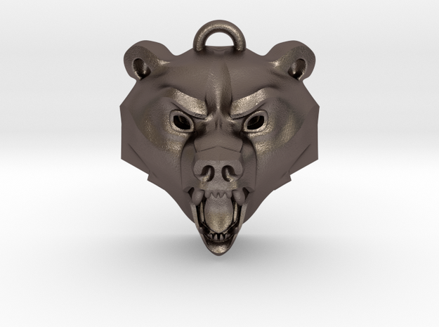 Bear Medallion (hollow version) small in Polished Bronzed-Silver Steel: Small