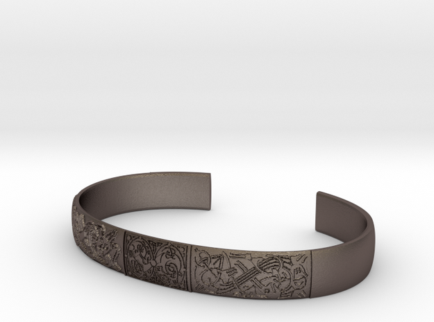 Broa Morif Cuff-L-engraved in Polished Bronzed-Silver Steel