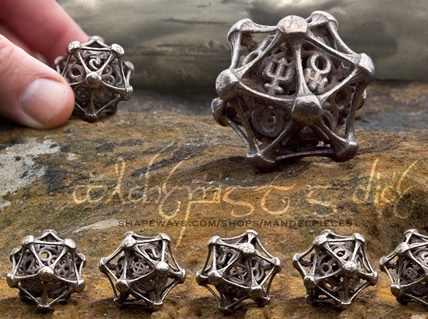 Alchemist's Dice D20 in Polished Bronzed Silver Steel