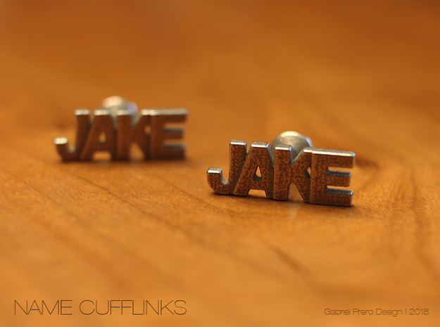 Custom Name Cufflinks - Jake in Polished Bronzed Silver Steel