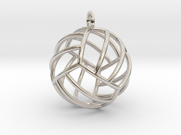 Volleyball Pendant (Full Sphere) in Rhodium Plated Brass