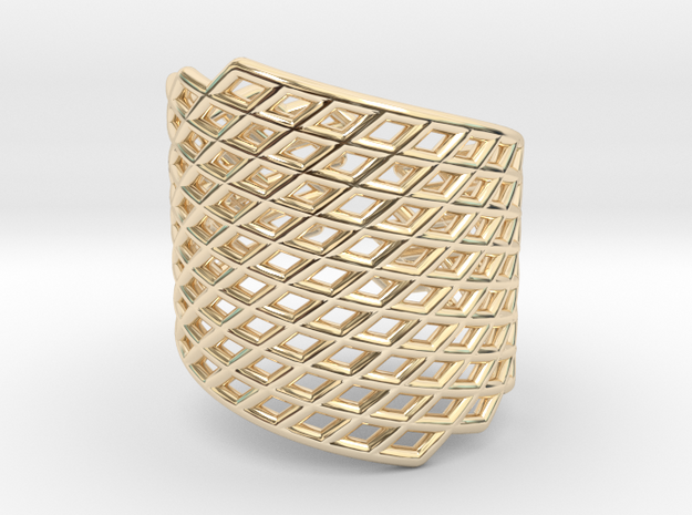 Assymetrical Mesh Grid Ring: Adjustable size 5-7 in 14k Gold Plated Brass