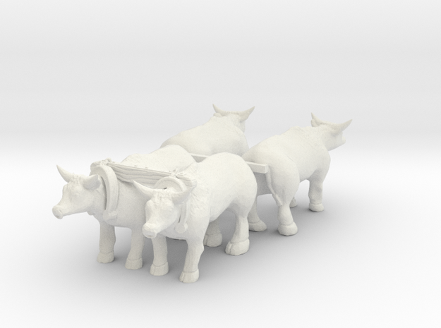 HO Scale Oxen Set in White Natural Versatile Plastic