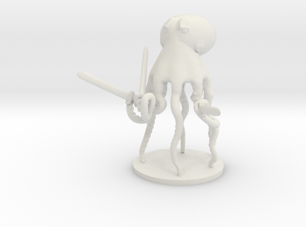 Octopus with Three Swords, 30mm in White Natural Versatile Plastic