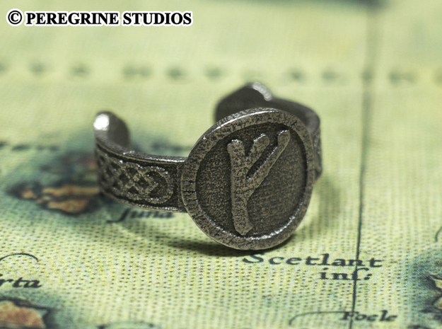 Ring - Fehu Rune (Size 13) in Polished Bronzed Silver Steel
