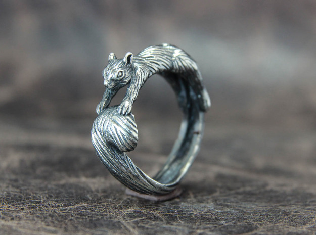 Squirrel Ring in Antique Silver: 8 / 56.75