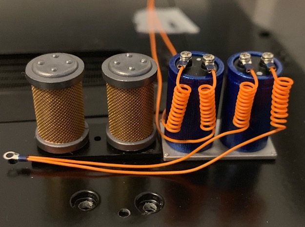 1:8 BTTF DeLorean blue capacitors in Clear Ultra Fine Detail Plastic
