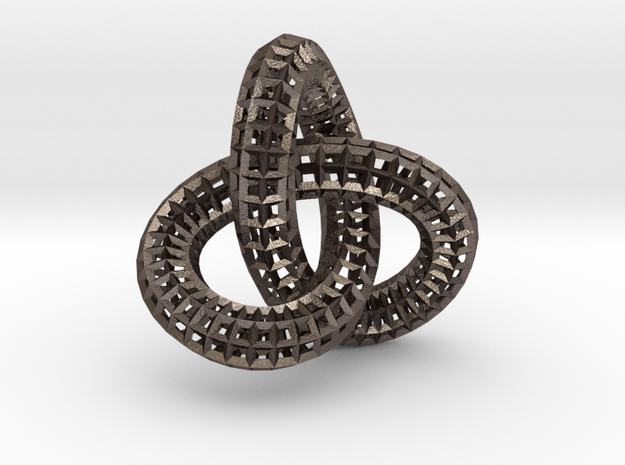 Torus Knot Wireframe  in Polished Bronzed-Silver Steel