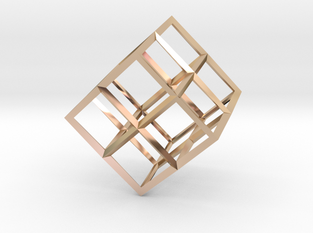 Cube Wireframe in 14k Rose Gold Plated Brass