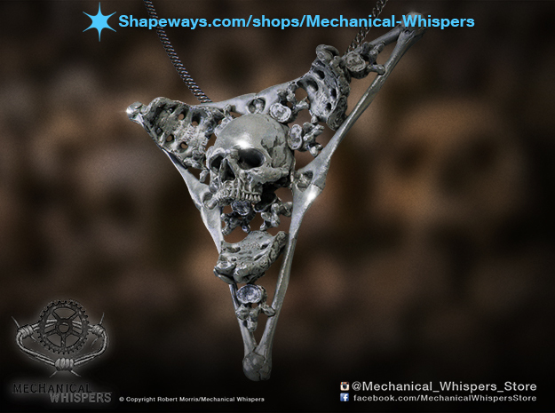 Human Skull Pendant Jewelry Necklace Triangle Bone in Antique Silver