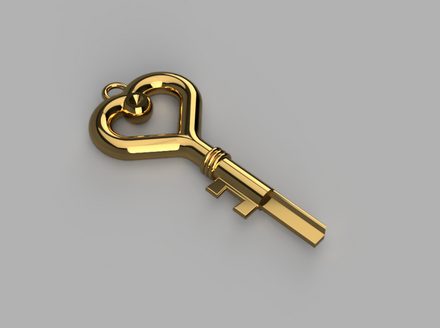 Heart shaped Pendant - Chastity key blank in Natural Brass