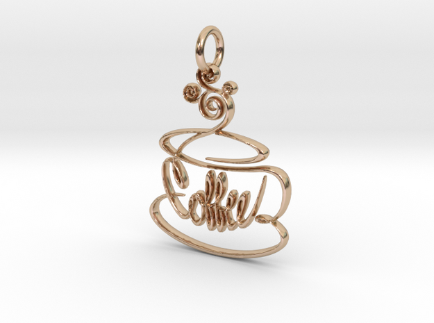 Hand Drawn Coffee Pendant in 14k Rose Gold