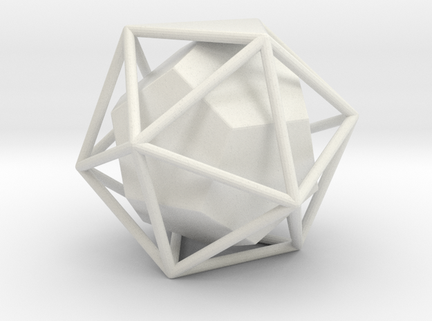 Dual Solids Icosahedron-Dodecahedron (no hole) in White Natural Versatile Plastic