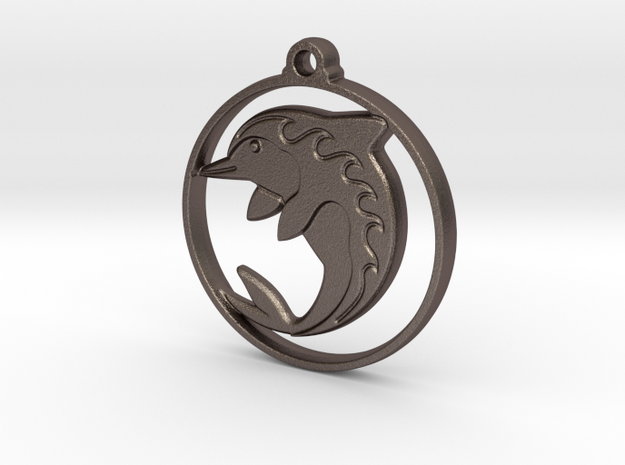 Baby Dolphin Pendant in Polished Bronzed-Silver Steel