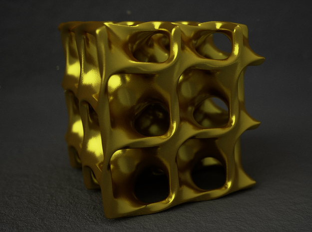 Minimal Surface Cube in Polished Gold Steel
