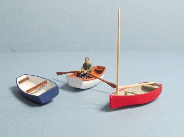 4 mm Scale Skif Rowing & Sailing Boats x3 in White Natural Versatile Plastic