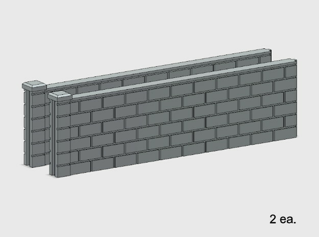 5' Block Wall - 2-Long Jointed Sections in White Natural Versatile Plastic: 1:87 - HO