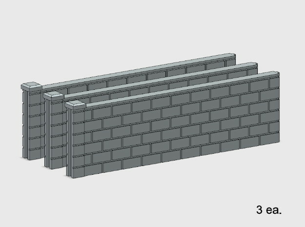 5' Block Wall - 3-Long Jointed Sections in White Natural Versatile Plastic: 1:87 - HO