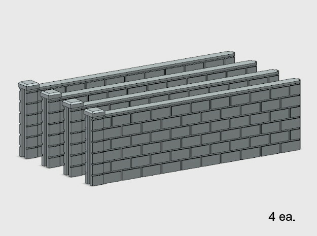 5' Block Wall - 4-Long Jointed Sections in White Natural Versatile Plastic: 1:87 - HO