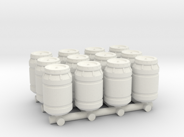 1-87 Scale Olive Barrels x12 in White Natural Versatile Plastic