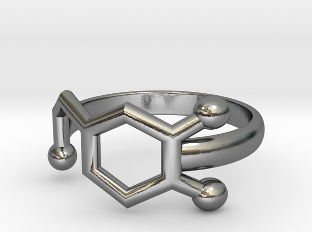 Dopamine Molecule Ring Minimal in Polished Silver: 3.5 / 45.25