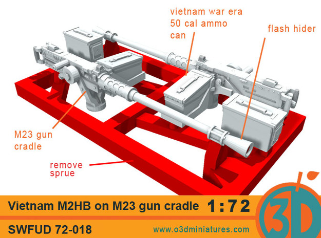 Vietnam Era M2HB on M23 gun cradle 1/72 scale SWFU in Tan Fine Detail Plastic