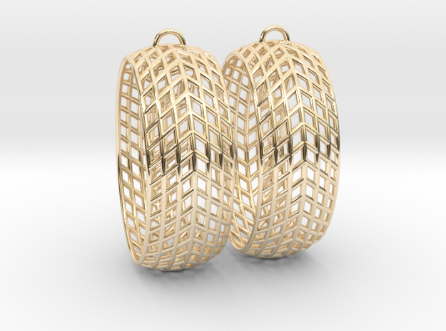 Mesh Grid Oval Hoop Earrings in 14k Gold Plated Brass