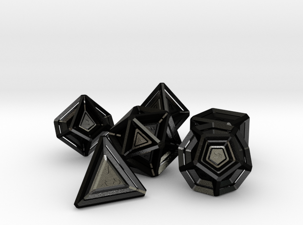 Polyhedral Dice Set in Matte Black Steel