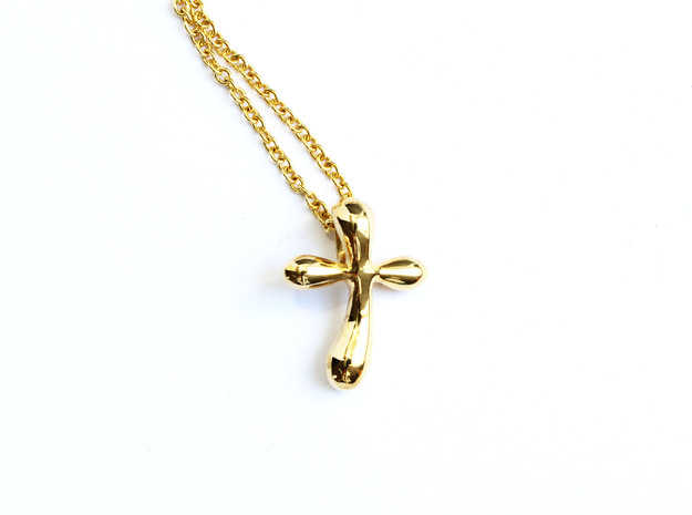 Raindrop Cross Pendant - Christian Jewelry in Polished Brass