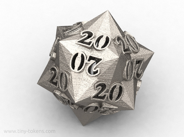 Faceted All 20's version - Novelty D20 gaming dice in Polished Bronzed-Silver Steel