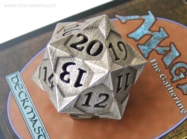 'Starry' D20 Spindown Life Counter Die in Polished Bronzed Silver Steel