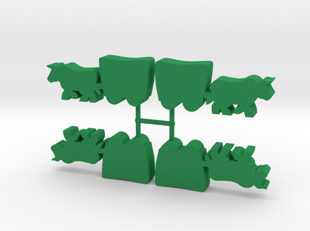 Ox and Wagon Meeple, 4-set in Green Processed Versatile Plastic