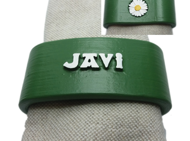 JAVI 3D Napkin Ring with daisy in White Natural Versatile Plastic