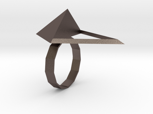 Triangle Ring in Polished Bronzed-Silver Steel