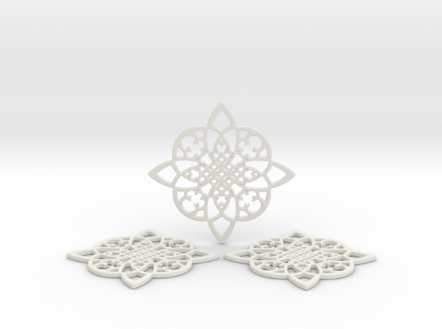 3 Fractal Coasters in White Natural Versatile Plastic