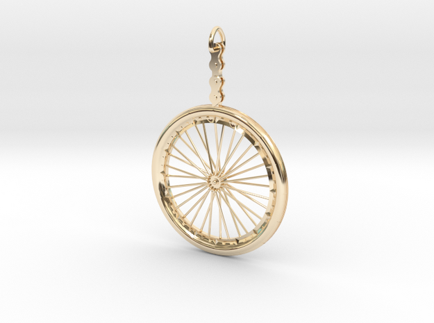 Bicycle Wheel Pendant in 14K Yellow Gold