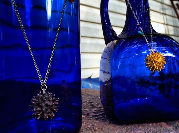 Sweetgum Tree Seed Pendant: Necklace/Earring in Polished Bronzed Silver Steel